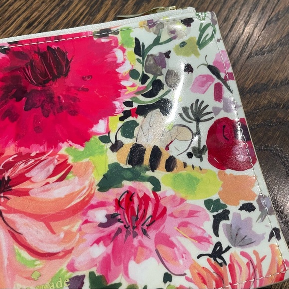 KATE SPADE Floral Print Bumble Bee Vinyl Pencil Case Cosmetic Bag Pouch - Picture 4 of 7